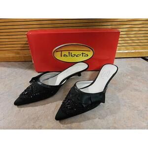 Talbots Kitten Heel Mules with beading and bow accent